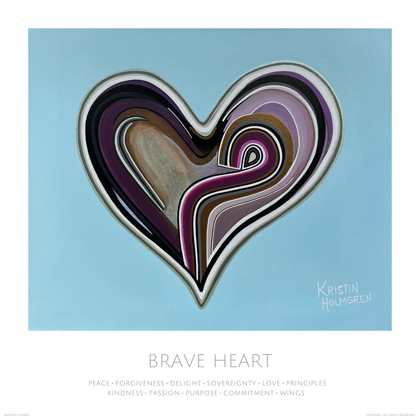 Divinart - "Brave Heart" - Acrylic Ink on canvas - Painting encoded with light - Wrapped Canvas - Spiritual Art, Light Codes: Peace, sovereignty, delight, forgiveness, love, principles, kindness, passion, purpose, commitment, wings