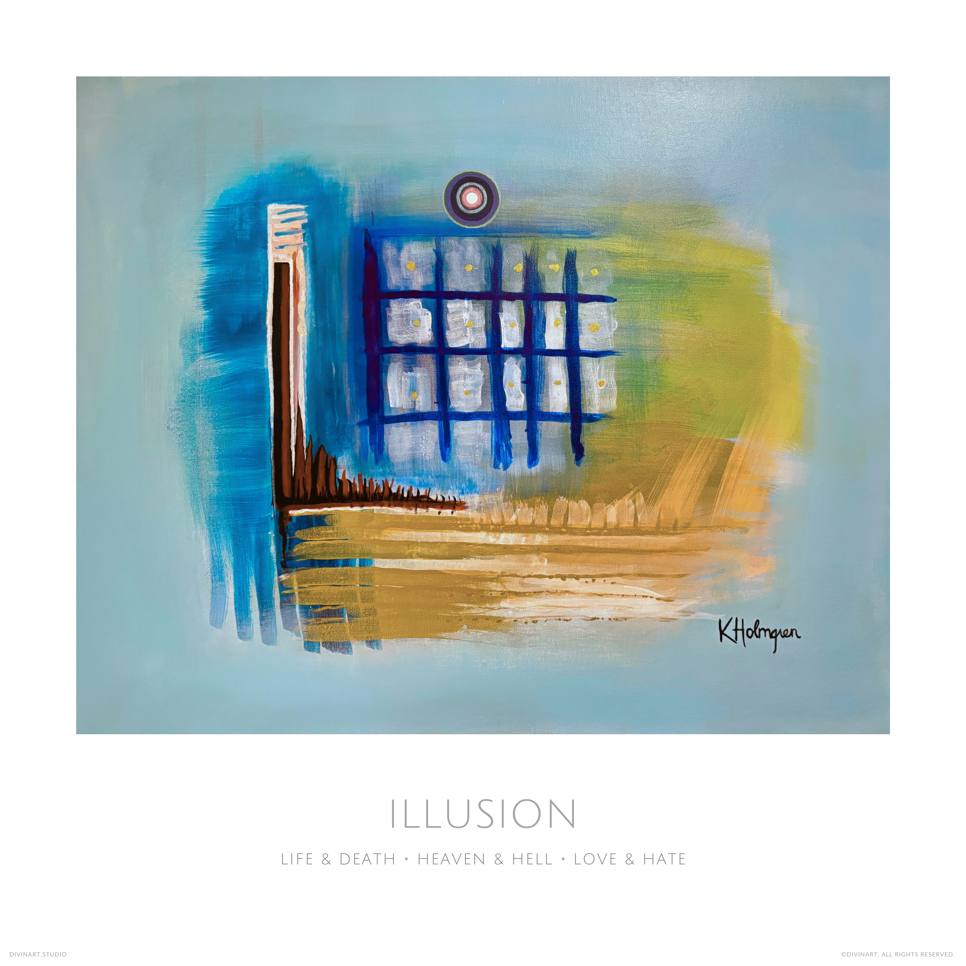 Illusion. Abstract. Acrylic Ink on Canvas. Light codes: Life and death, heaven and hell, love and hate