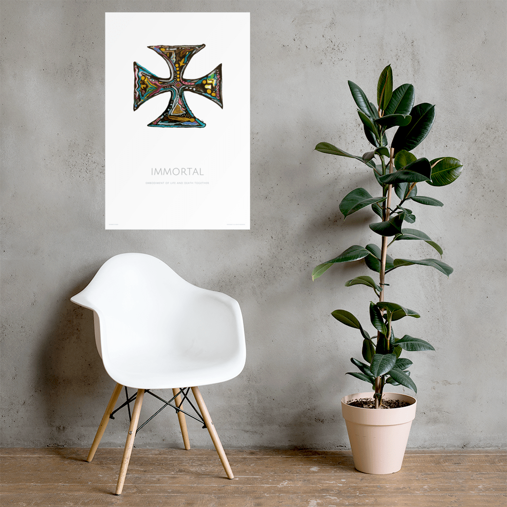 "Immortal" Acrylic ink on Yupo. Divinart. Matte poster print. Spiritual Art. Encoded Healing Rays of Light. Embodiment of life and death together. Infused with the following light codes: Life and death, Endings and beginnings