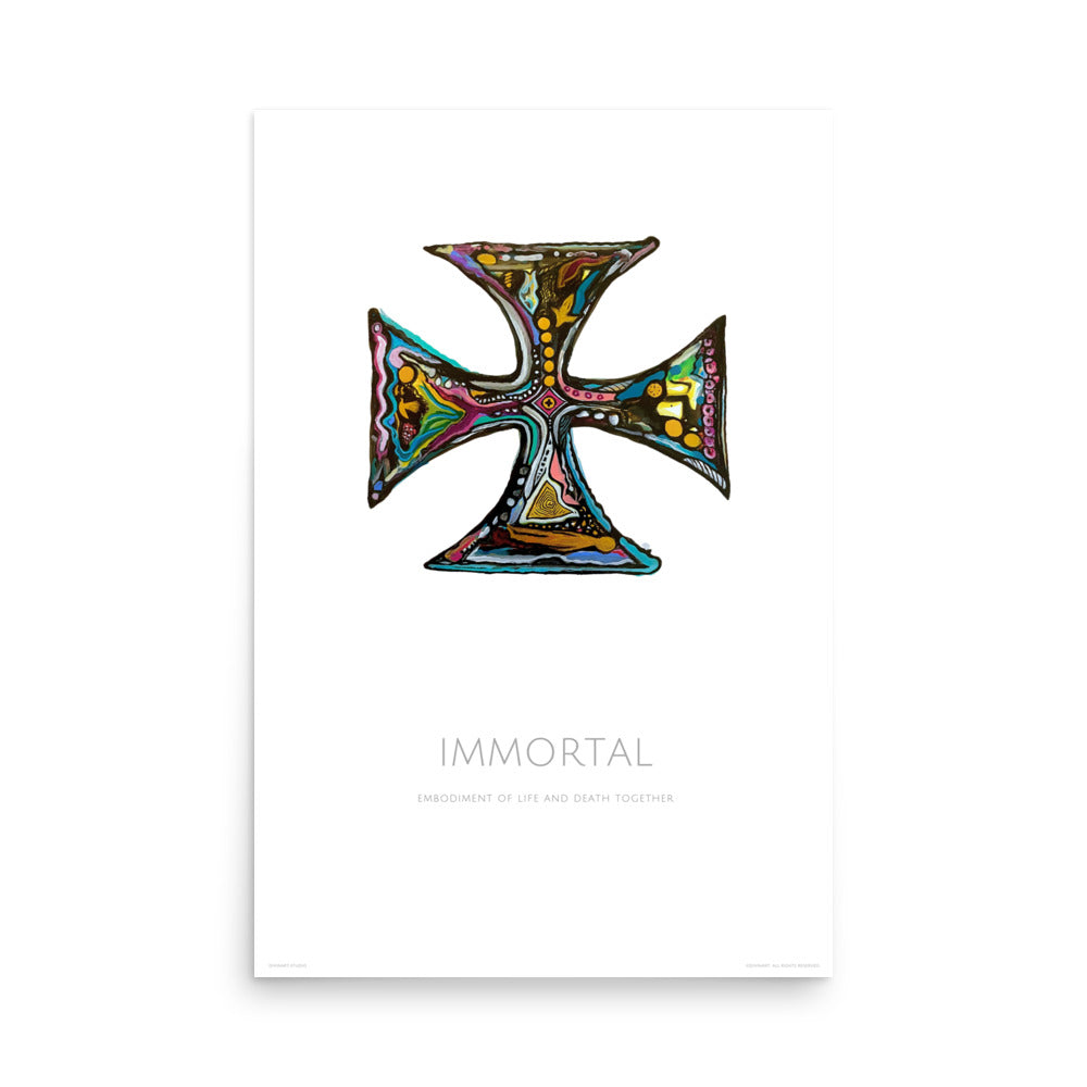"Immortal" Acrylic ink on Yupo. Divinart. Matte poster print. Spiritual Art. Encoded Healing Rays of Light. Embodiment of life and death together. Infused with the following light codes: Life and death, Endings and beginnings