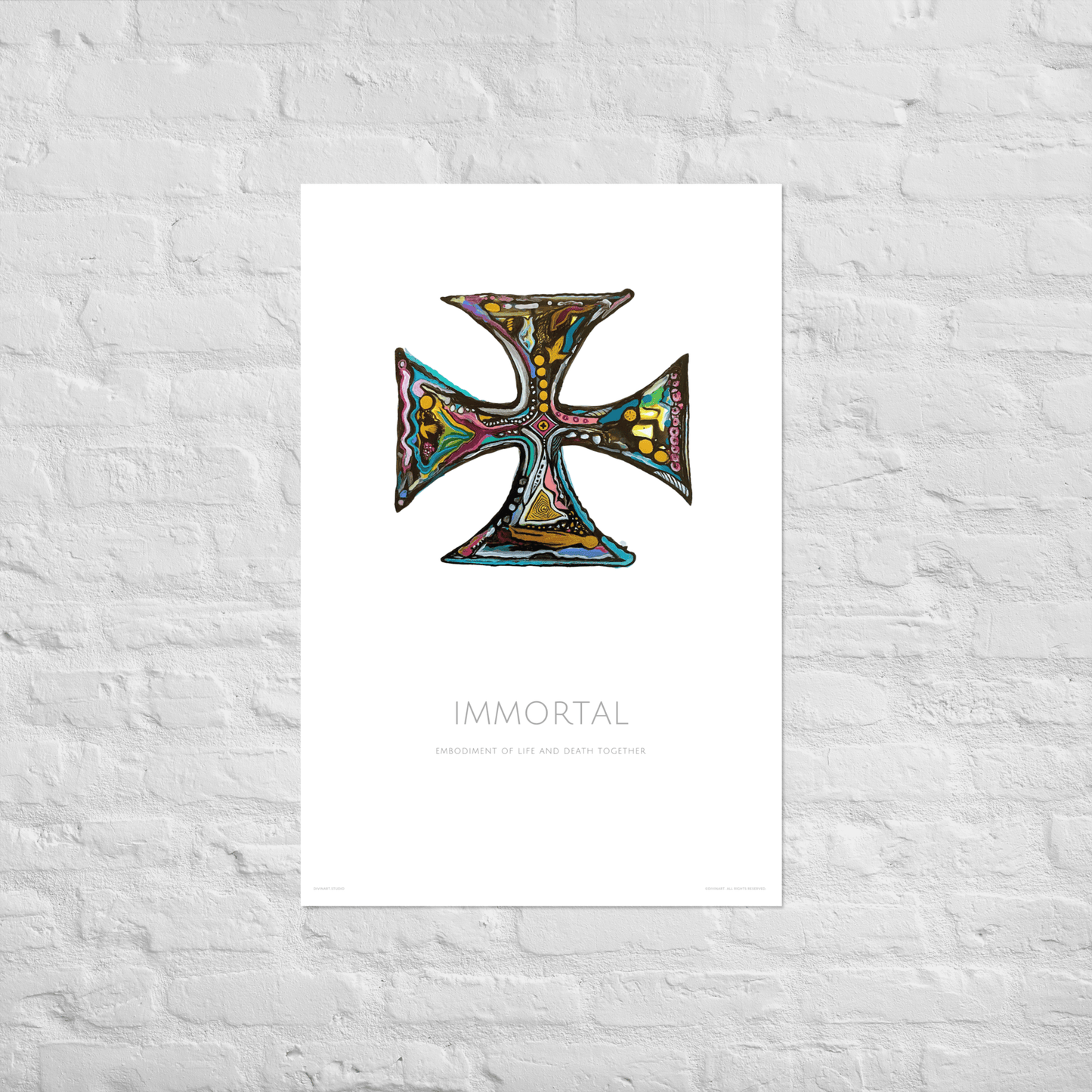 "Immortal" Acrylic ink on Yupo. Divinart. Matte poster print. Spiritual Art. Encoded Healing Rays of Light. Embodiment of life and death together. Infused with the following light codes: Life and death, Endings and beginnings