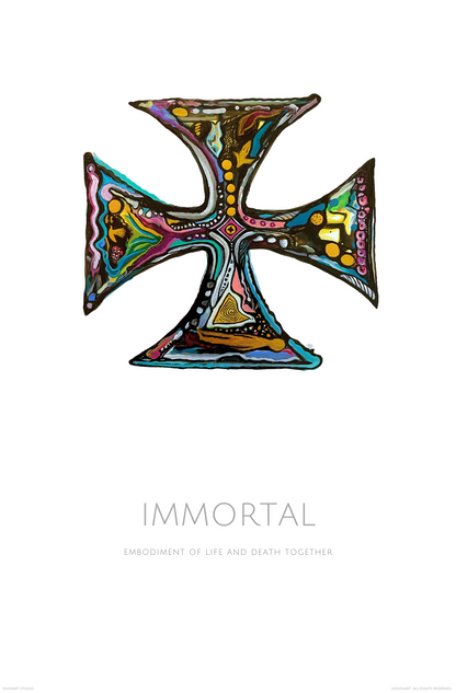 "Immortal" Acrylic ink on Yupo. Divinart. Matte poster print. Spiritual Art. Encoded Healing Rays of Light. Embodiment of life and death together. Infused with the following light codes: Life and death, Endings and beginnings