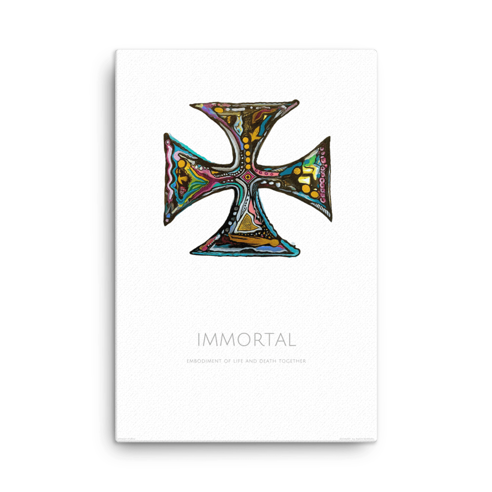 "Immortal" Acrylic ink on Yupo. Divinart. Wrapped canvas. Spiritual Art. Encoded Healing Rays of Light. Embodiment of life and death together. Infused with the following light codes: Life and death, Endings and beginnings
