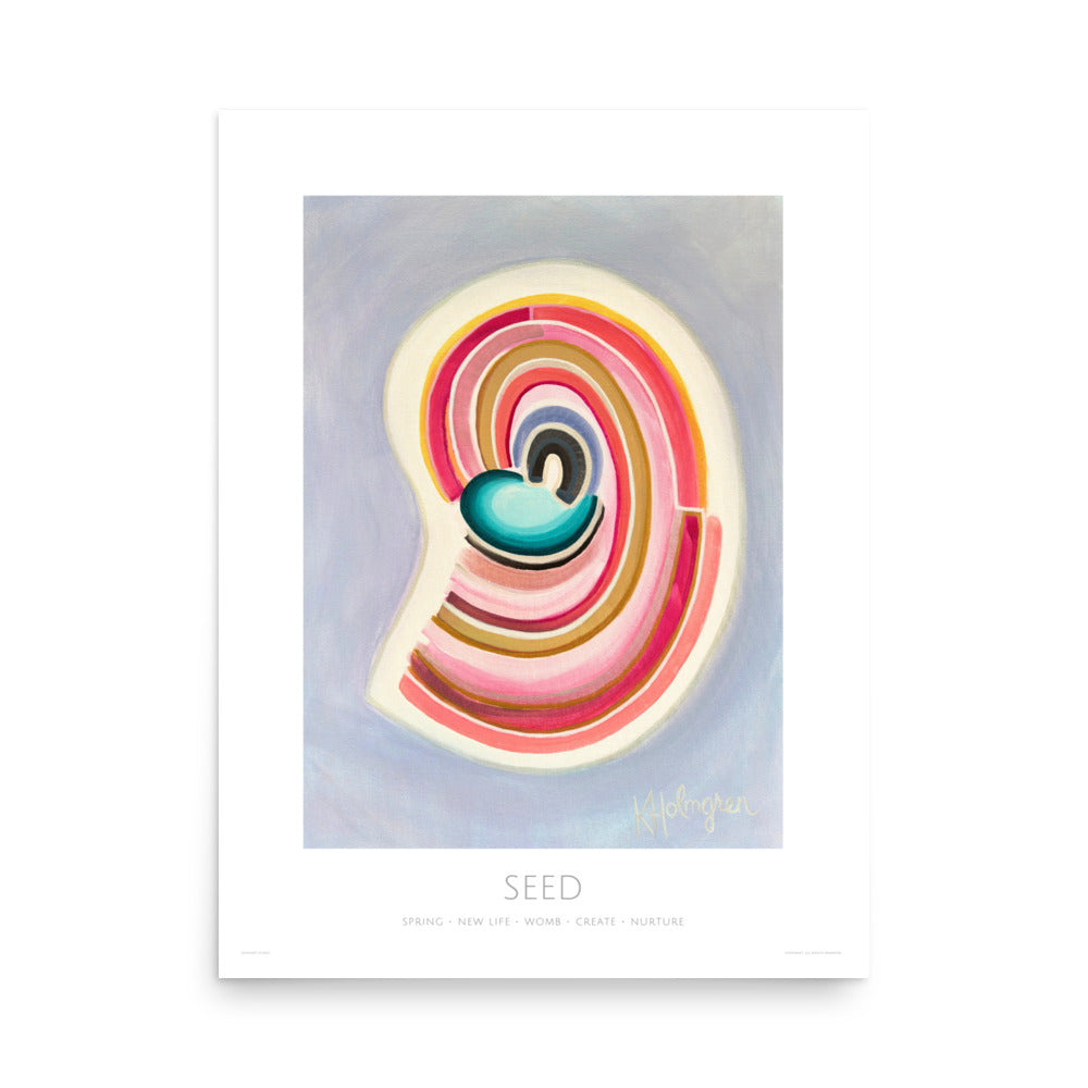 "Seed" - Acrylic Ink on canvas - Painting encoded with light - Spiritual Art, Light Codes: Spring, New Life, Womb, Create, Nurture