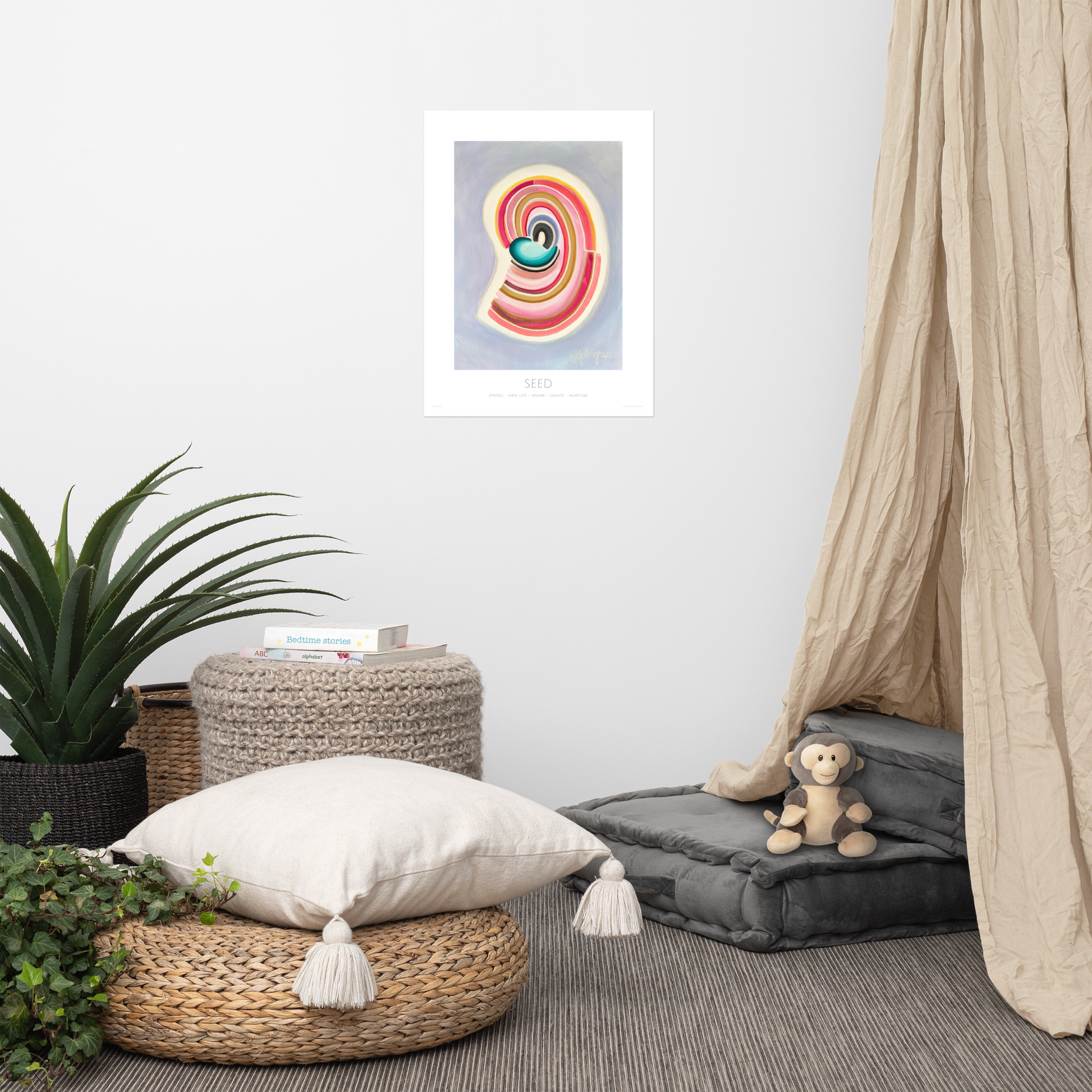Divinart - "Seed" - Acrylic Ink on canvas - Painting encoded with light - Matte Paper Poster - Spiritual Art, Light Codes: Spring, New Life, Womb, Create, Nurture